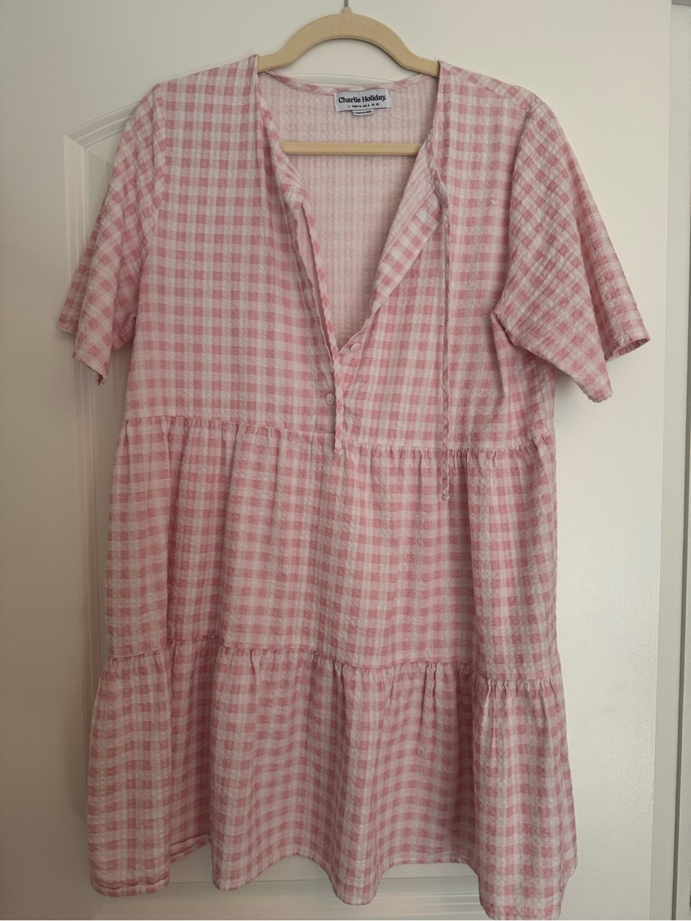 Charlie Holiday Pink Gingham Tiered Dress. Size 6